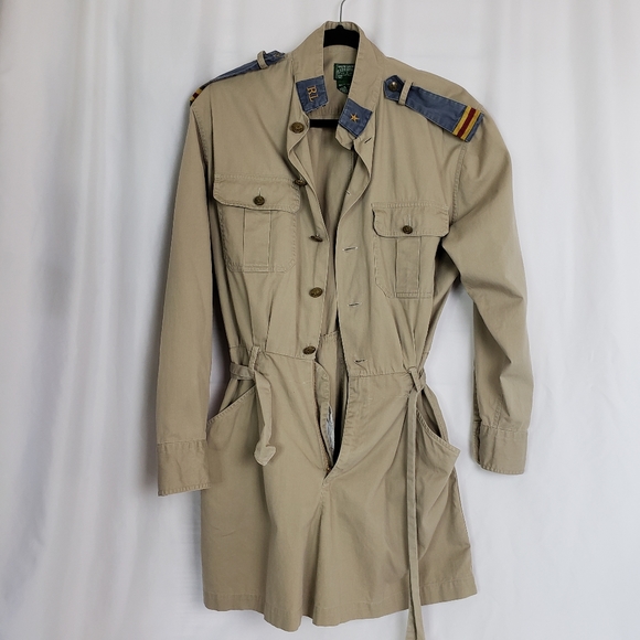 Rare Vintage Ralph Lauren Country Military Romper - Brown Blue Yellow Red - Picture 2 of 11